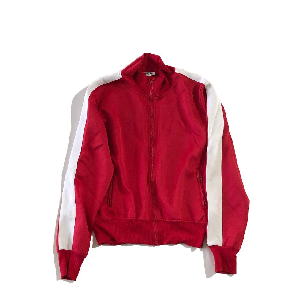 Theo & Spence Varsity Jacket Womens M Red/White Side Stripe Full Zip Long Sleeve
